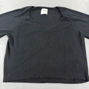 Abercrombie & Fitch Black Ribbed V-Neck Sweater XL Balloon Sleeve Lightweight